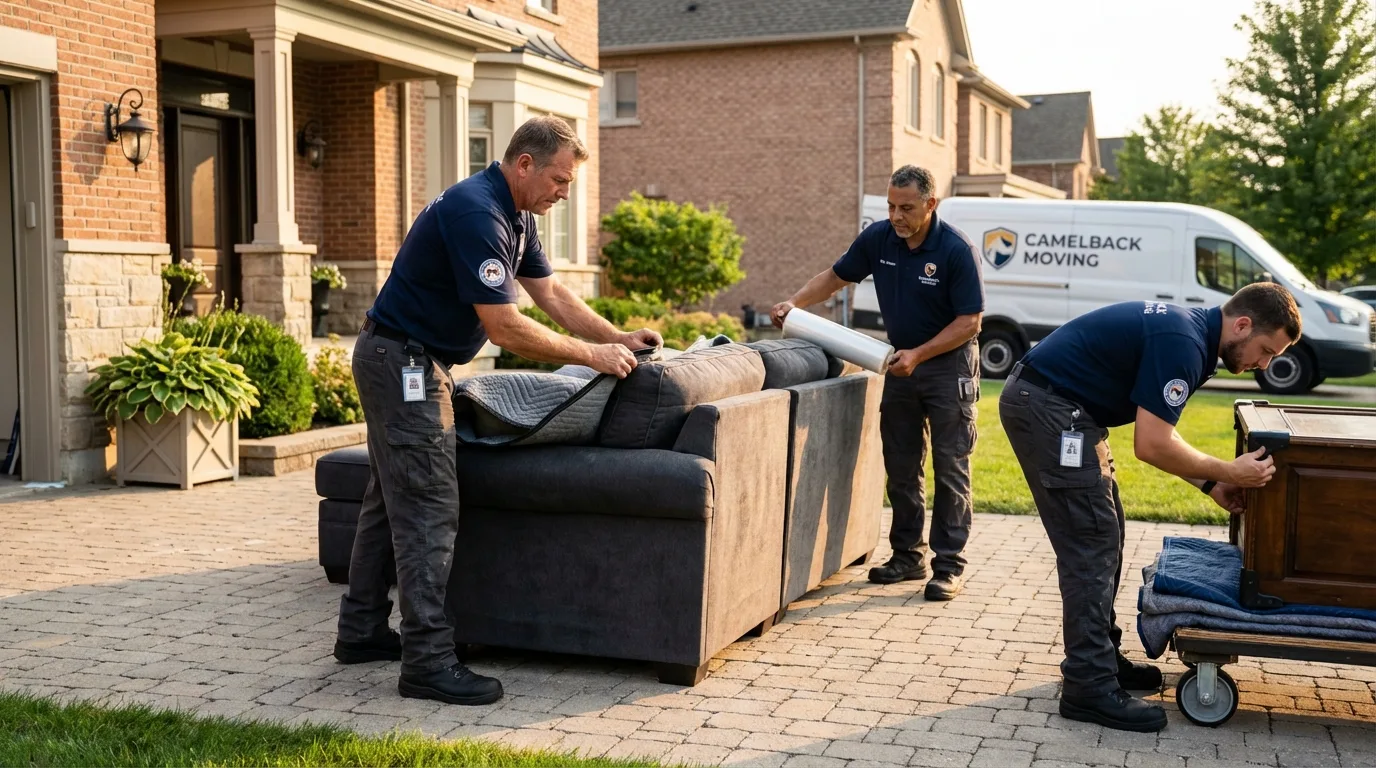 Large estate moving crew wrapping furniture in Madison, NJ